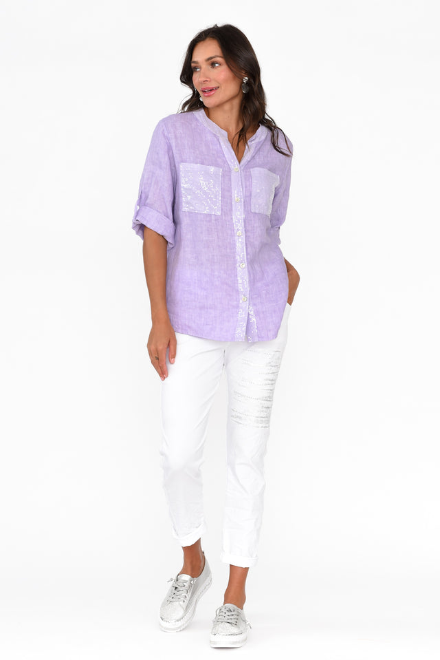 Morrigan Lilac Linen Sequin Shirt