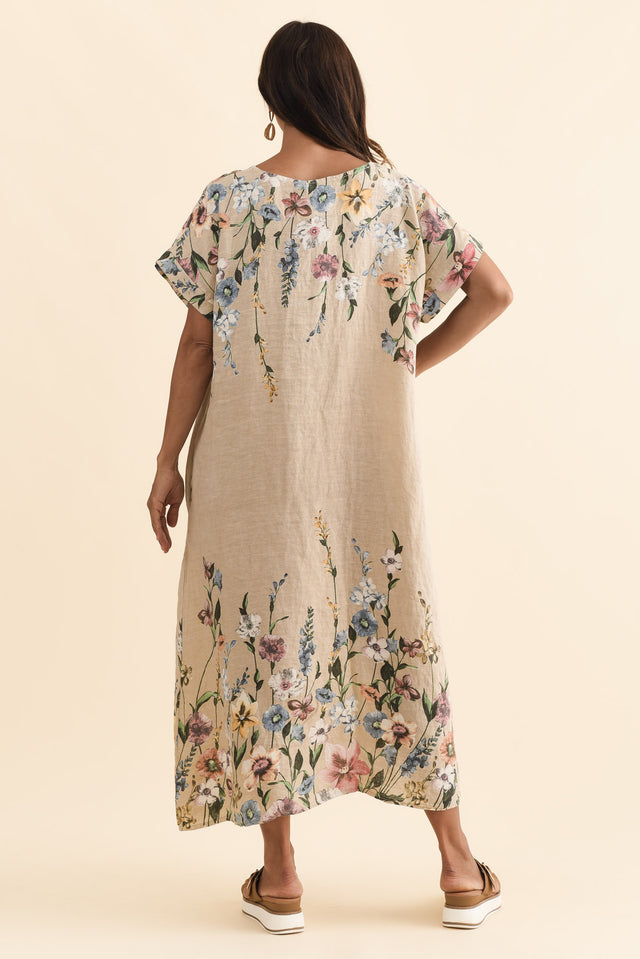Morrison Beige Floral Linen Pocket Dress,Brunette model,alt text|model:Cara image 5