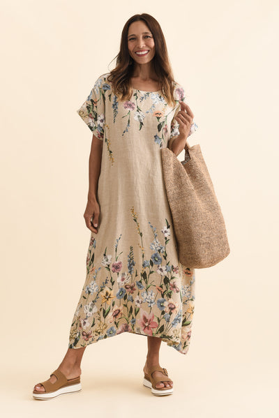 Morrison Beige Floral Linen Pocket Dress