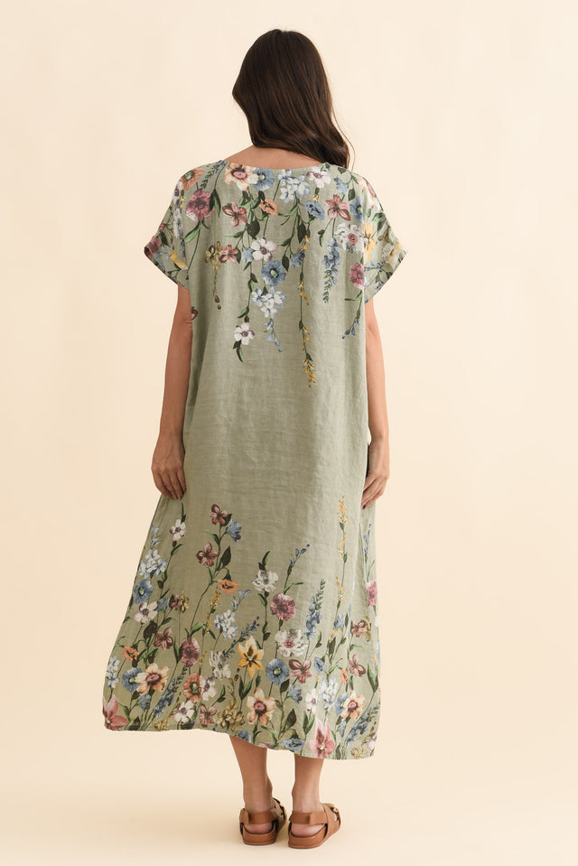 Morrison Sage Floral Linen Pocket Dress,Brunette model,alt text|model:MJ image 6