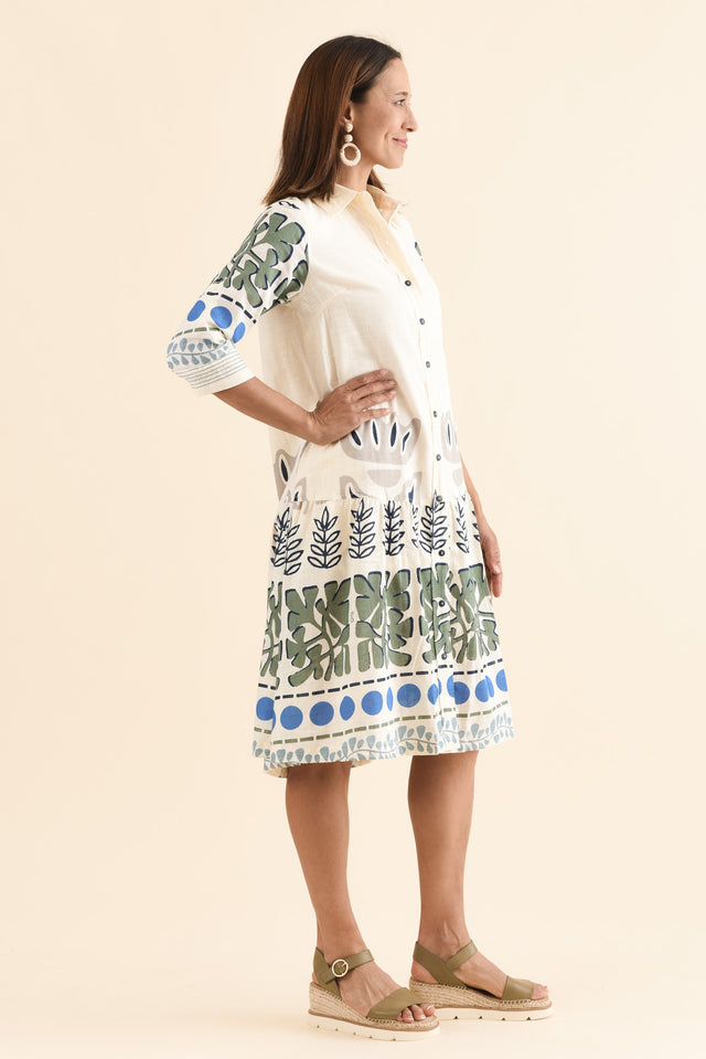 Mozlo White Motif Cotton Tie Dress,Side,Brunette model,alt text|model:Cara image 3