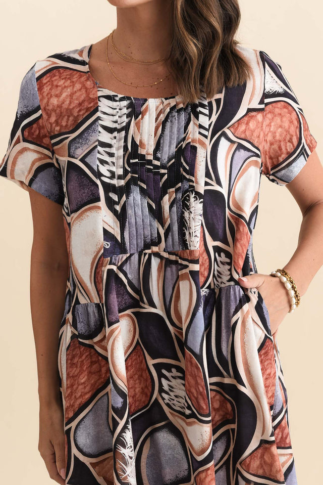 Murano Blue Abstract Cotton Dress,Brunette model,alt text|model:MJ image 6