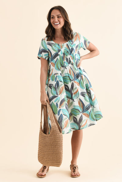 Murano Blue Leaf Cotton Dress