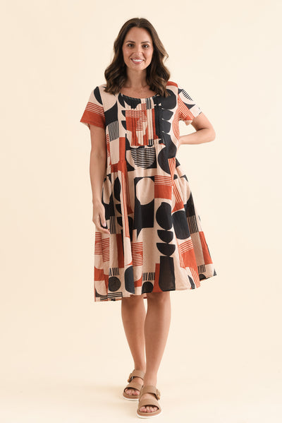 Murano Navy Abstract Cotton Dress