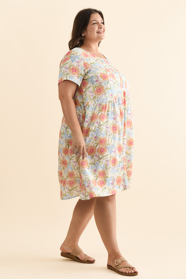 Murano Orange Flower Cotton Dress,Brunette model,alt text|model:Gabby image 11