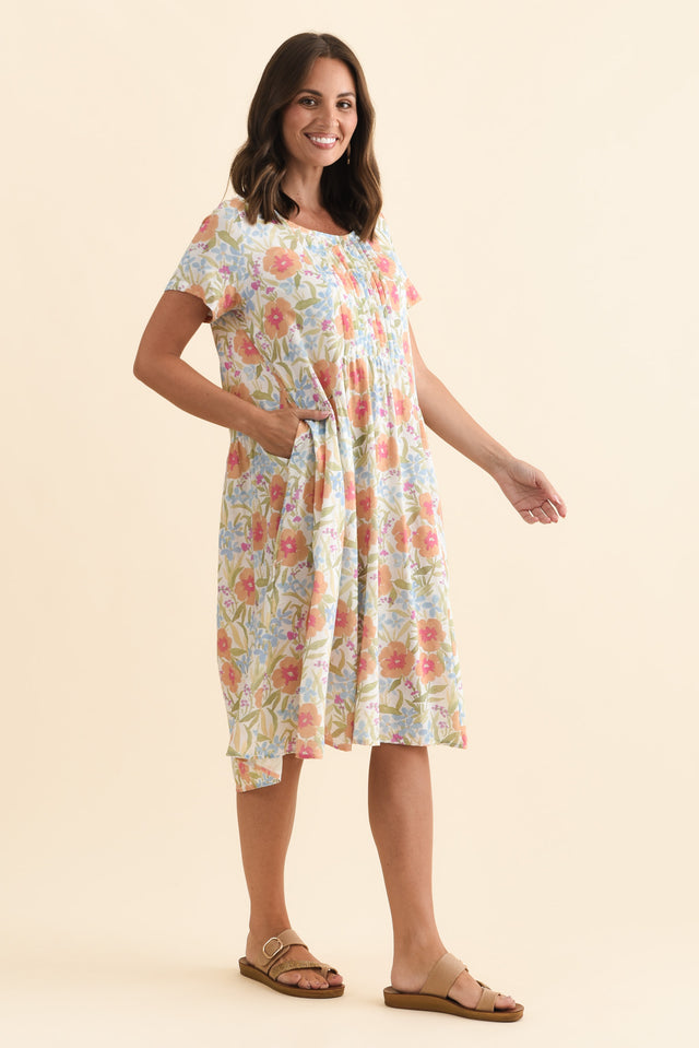 Murano Orange Flower Cotton Dress,Brunette model,alt text|model:MJ image 5