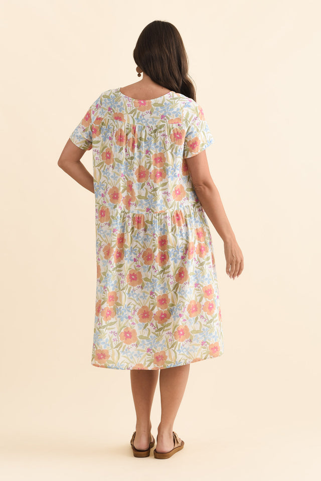 Murano Orange Flower Cotton Dress,Brunette model,alt text|model:MJ image 6