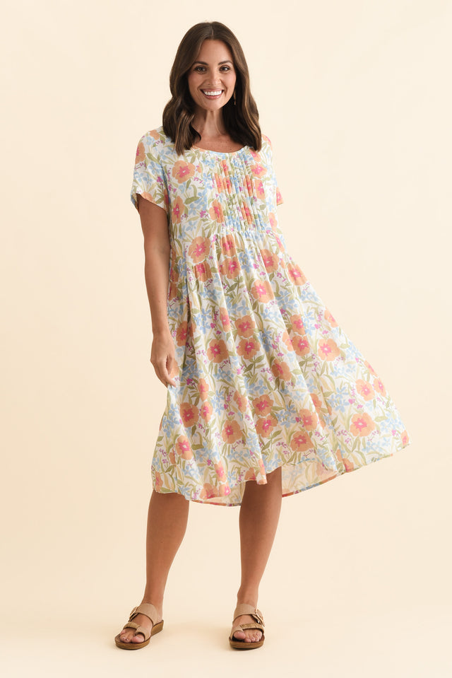 Murano Orange Flower Cotton Dress,Brunette model,alt text|model:MJ image 8