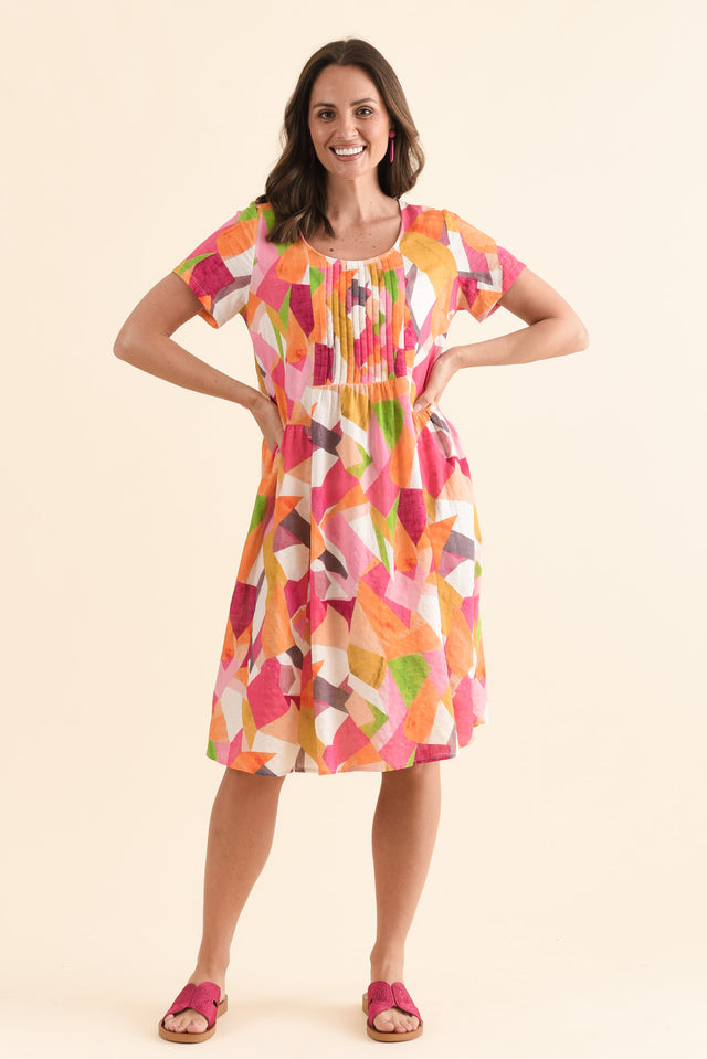 Murano Pink Geo Cotton Dress,Full Body,Brunette model,alt text|model:MJ image 2