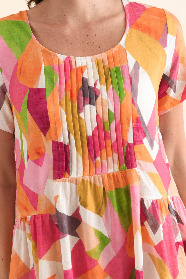 Murano Pink Geo Cotton Dress,Detail,Brunette model,alt text|model:MJ image 5