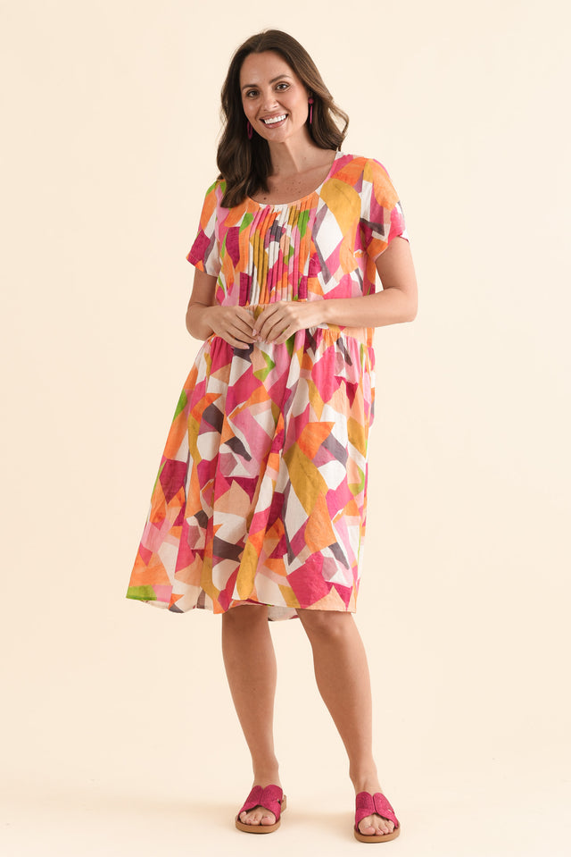 Murano Pink Geo Cotton Dress,Front,Brunette model,alt text|model:MJ image 1