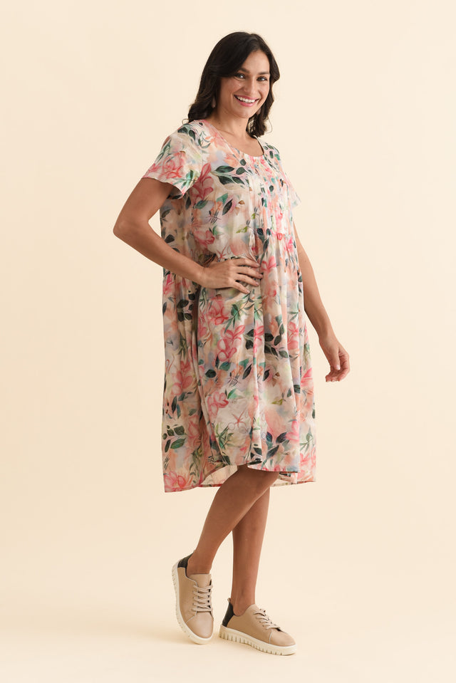 Murano Pink Wildflower Cotton Dress,Brunette model,alt text|model:Brontie image 4
