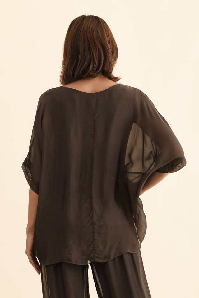 Myers Chocolate Silk Layer Top,Back,Brunette model,alt text|model:Cara image 5