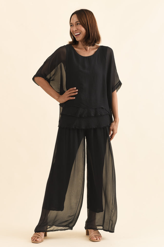 Myers Black Silk Layer Top,Full Body,Brunette model,alt text|model:Cara image 7