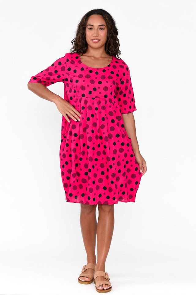 Myley Pink Spot Linen Cotton Dress