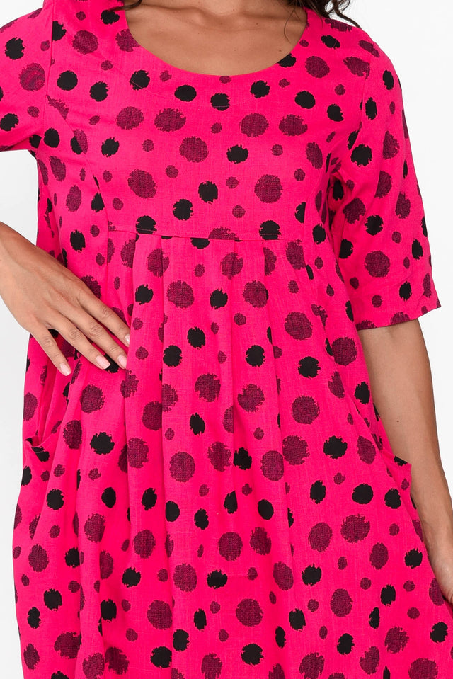 Myley Pink Spot Linen Cotton Dress