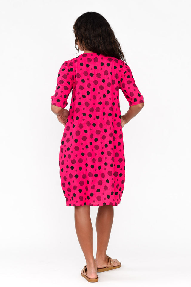 Myley Pink Spot Linen Cotton Dress