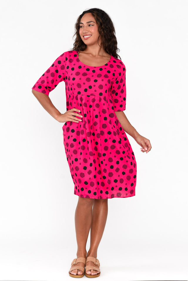 Myley Pink Spot Linen Cotton Dress