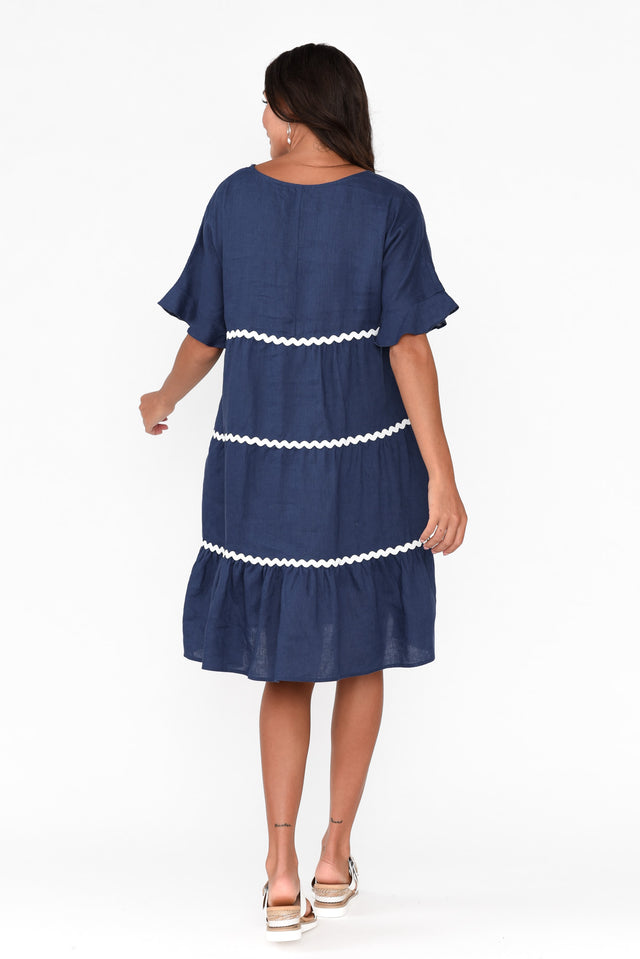 Nakia Navy Linen Tier Dress