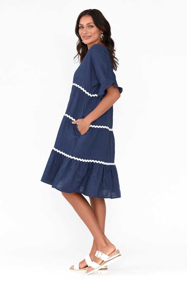 Nakia Navy Linen Tier Dress