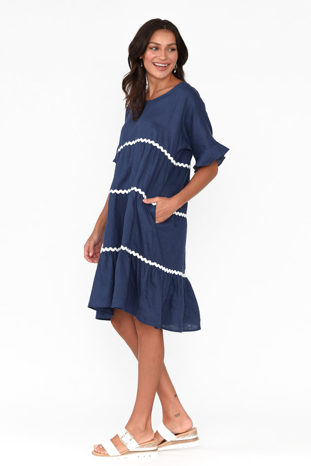 Nakia Navy Linen Tier Dress