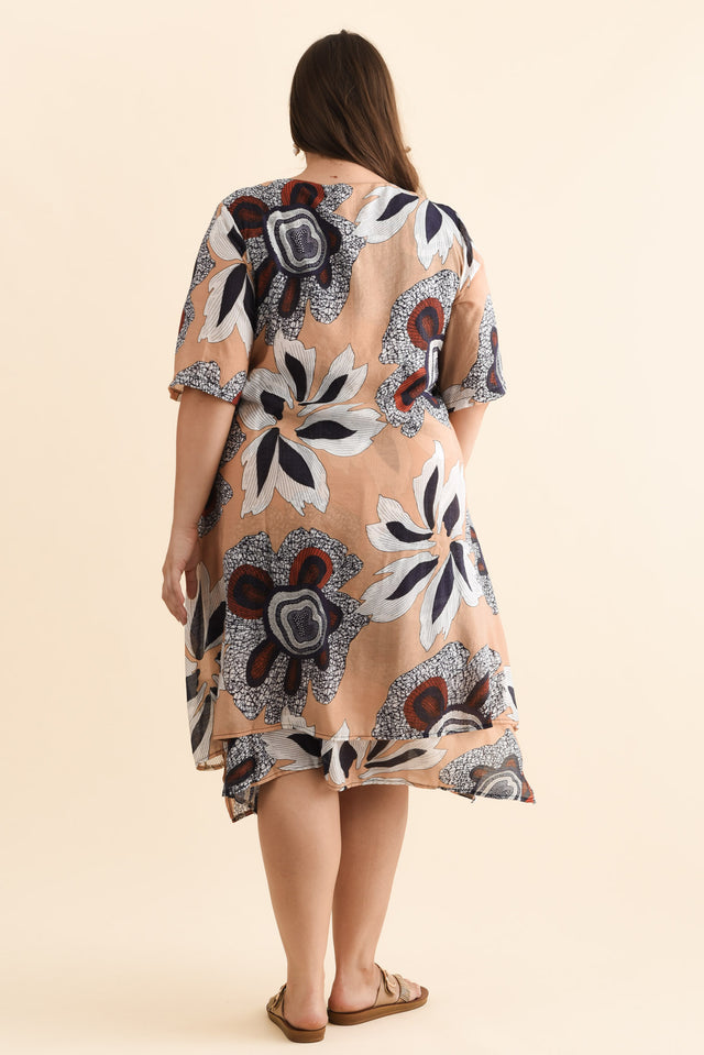 Nala Beige Flower Layers Dress,Brunette model,alt text|model:Gabby image 11