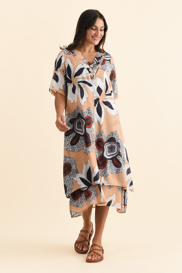 Nala Beige Flower Layers Dress,Brunette model,alt text|model:Brontie image 7