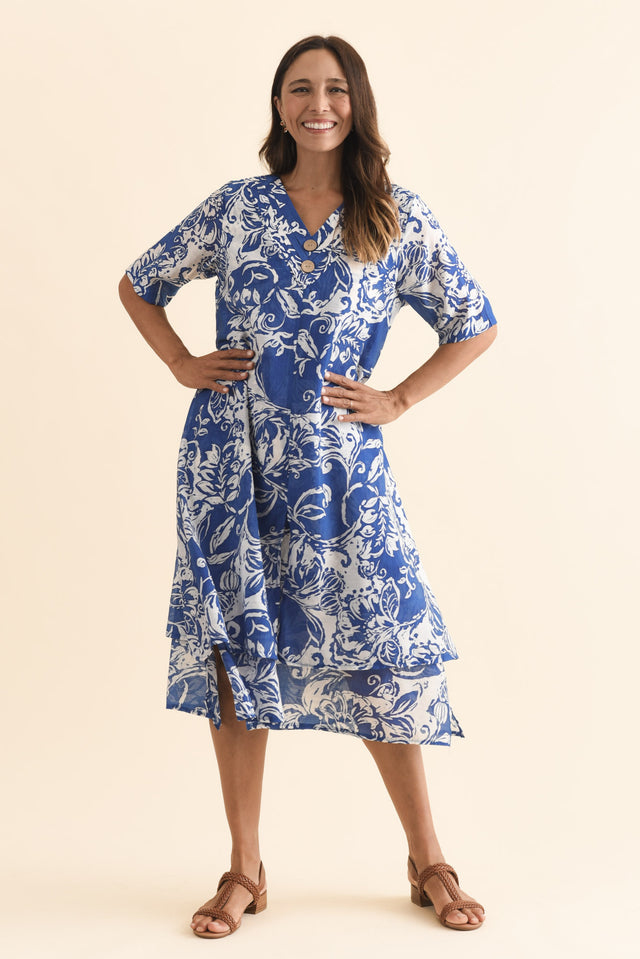 Nala Blue Abstract Layers Dress,Brunette model,alt text|model:Cara image 7
