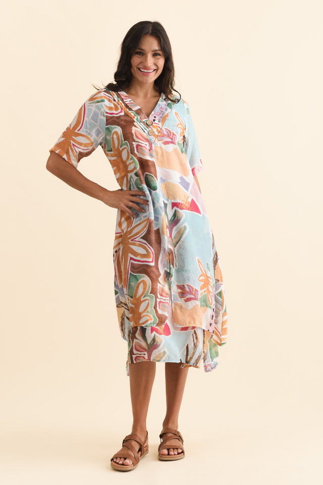 Nala Blue Flower Layers Dress,Brunette model,alt text|model:Brontie image 3