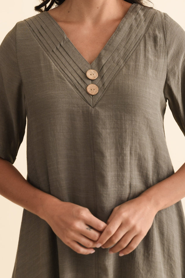 Nala Khaki Layers Dress,Brunette model,alt text|model:Brontie image 9