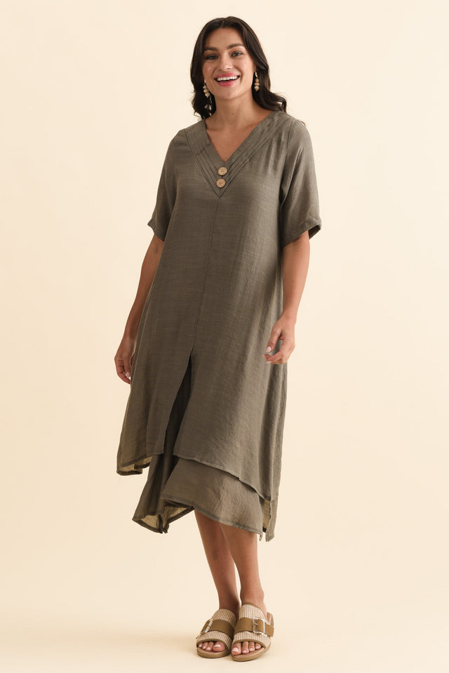 Nala Khaki Layers Dress,Brunette model,alt text|model:Brontie image 10