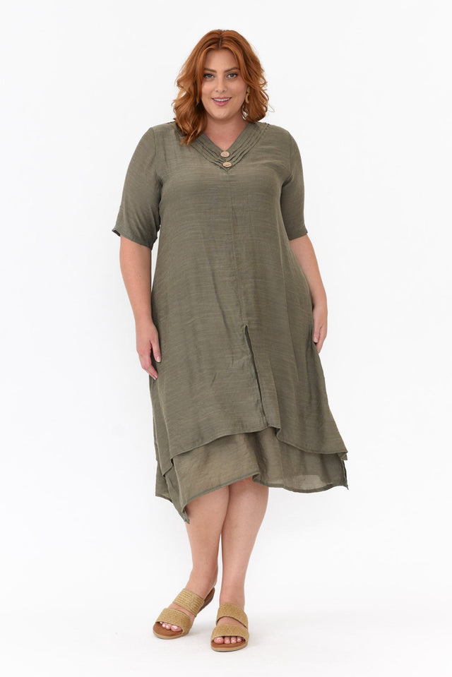 Nala Khaki Layers Dress,Blonde model,plus-size,curve-dresses,plus-size-sleeved-dresses,plus-size-midi-dresses,plus-size-cotton-dresses,facebook-new-for-you,plus-size-summer-dresses alt text|model:Caitlin image 11