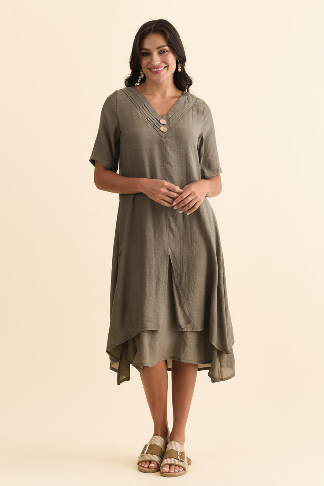 Nala Khaki Layers Dress,Brunette model,alt text|model:Brontie image 5