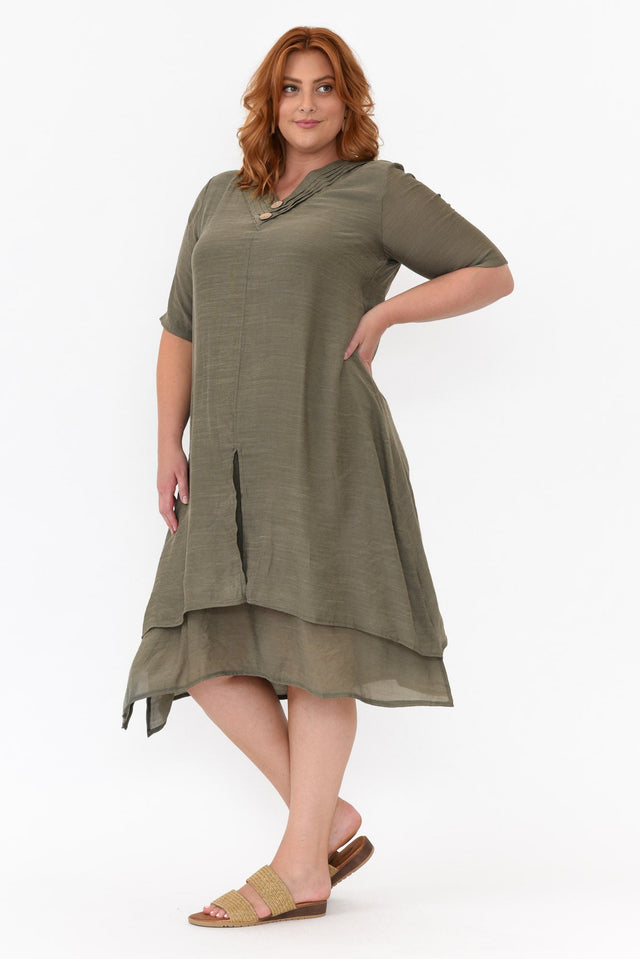 Nala Khaki Layers Dress,Blonde model,alt text|model:Caitlin image 12