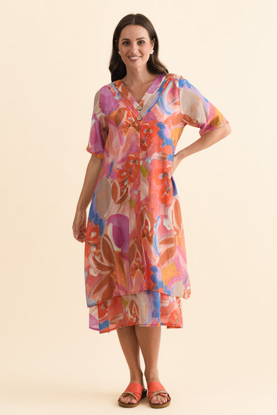 Nala Rust Abstract Layers Dress