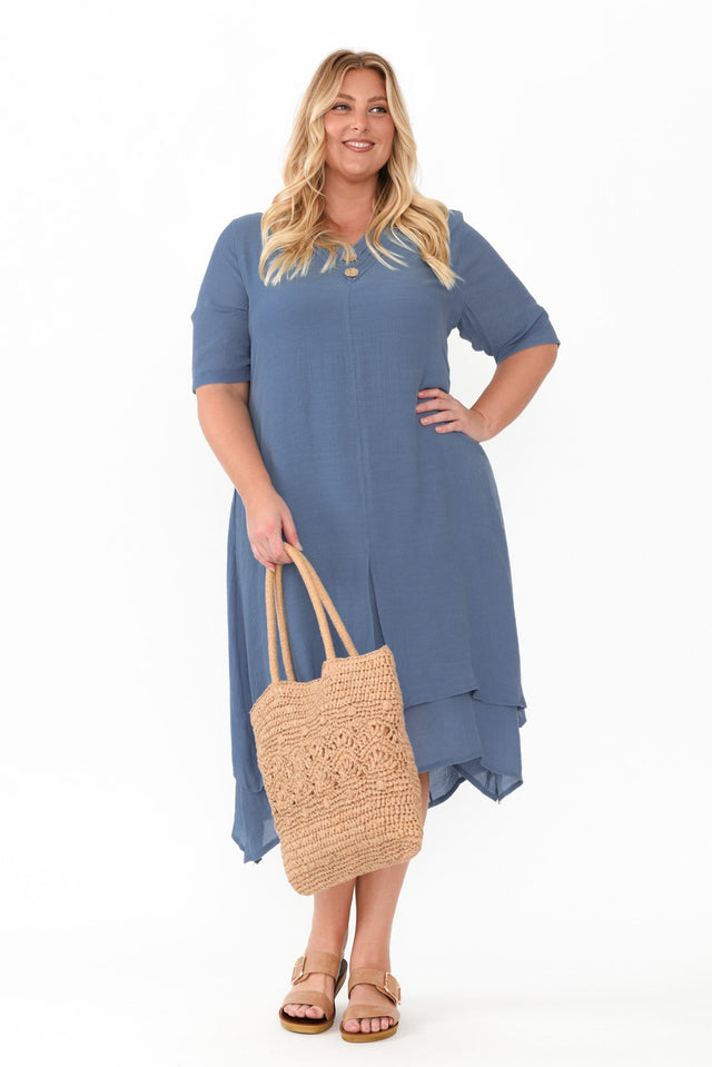 Nala Steel Layers Dress,Blonde model,plus-size,curve-dresses,plus-size-sleeved-dresses,plus-size-below-knee-dresses,plus-size-midi-dresses,plus-size-cotton-dresses,plus-size-summer-dresses,alt text|model:Caitlin image 11