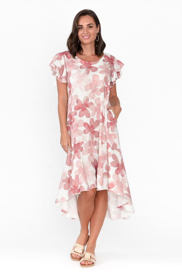 Nalani Pink Flower Linen Cotton Dress image 2