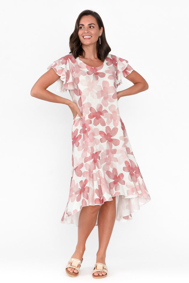 Nalani Pink Flower Linen Cotton Dress