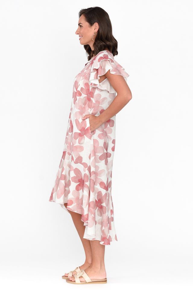Nalani Pink Flower Linen Cotton Dress