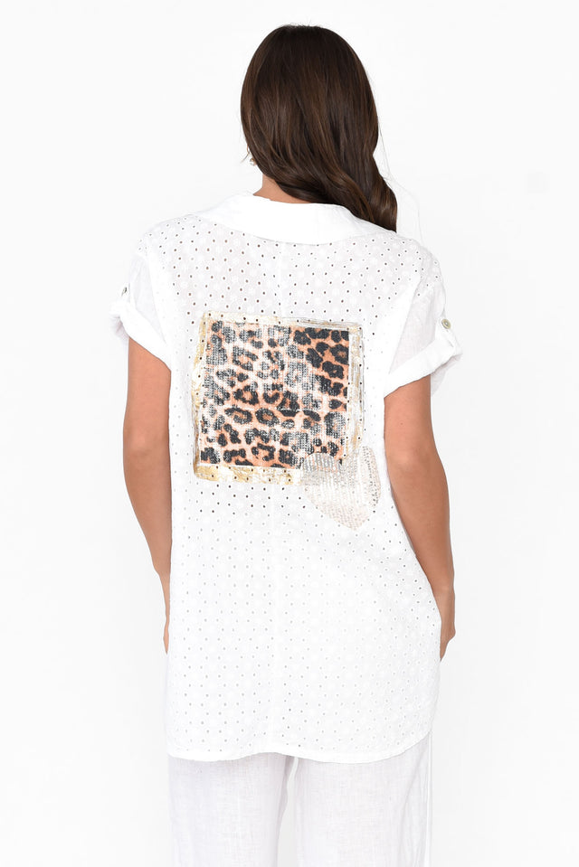 Nalda White Leopard Linen Shirt image 5