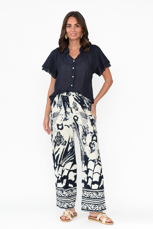 Nandi Navy Flutter Sleeve Blouse