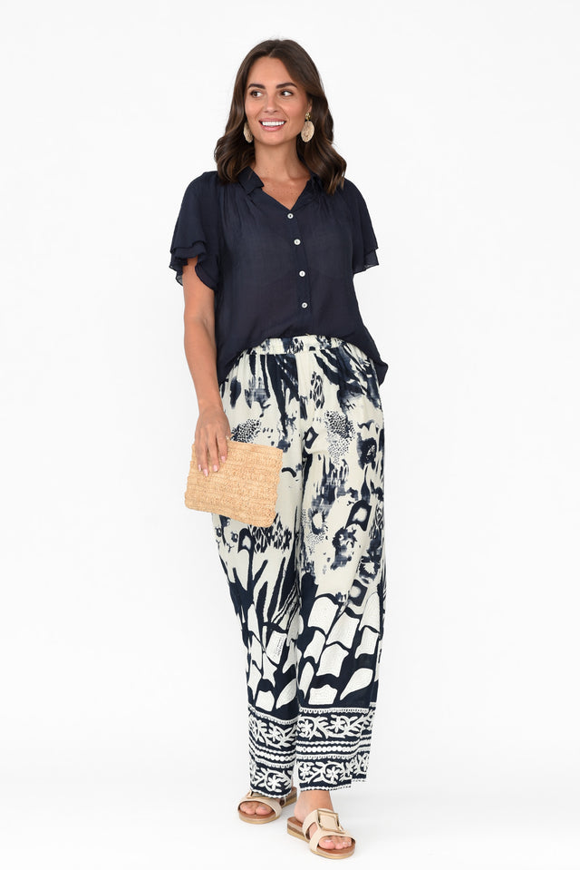 Nandi Navy Flutter Sleeve Blouse