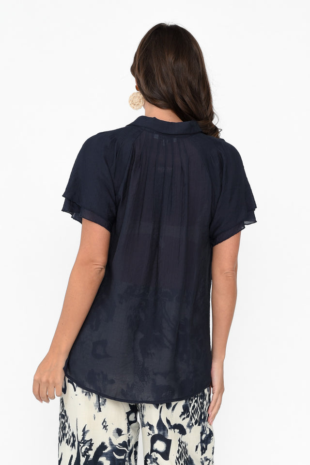 Nandi Navy Flutter Sleeve Blouse