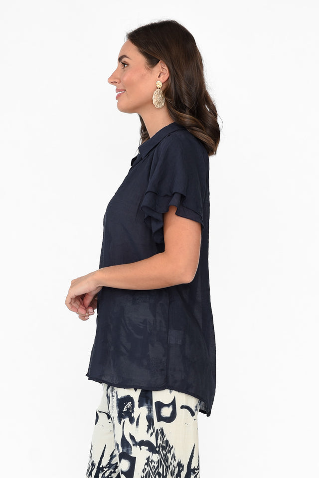 Nandi Navy Flutter Sleeve Blouse