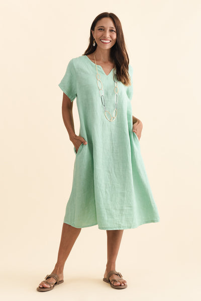 Nara Aqua Linen Pocket Dress