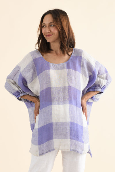 Nassau Blue Check Linen Top