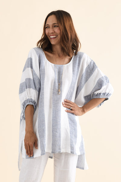 Nassau Steel Stripe Linen Top