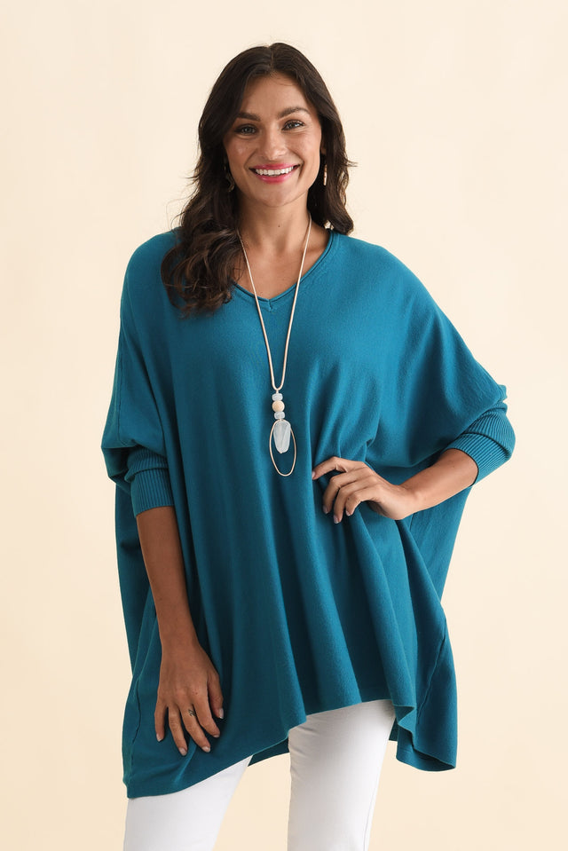 Nastia Teal Wool Blend Jumper,Brunette model,alt text|model:Brontie image 3