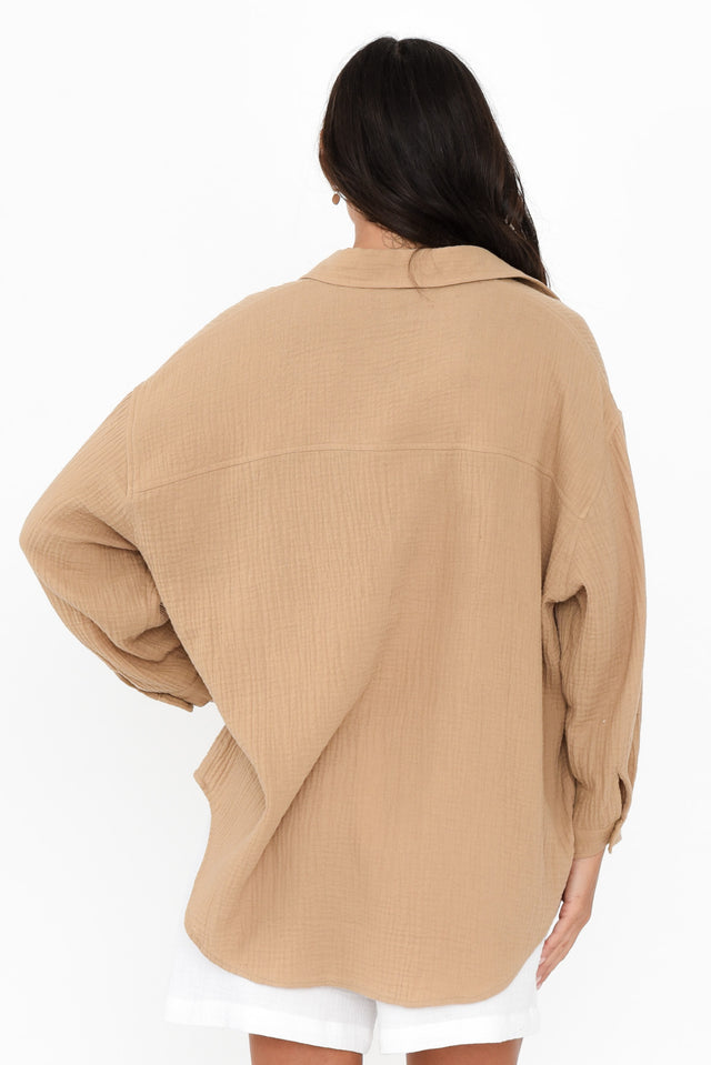 Natalia Beige Cotton Cheesecloth Shirt,Brunette model,alt text|model:Brontie image 6