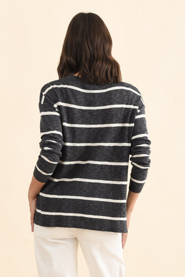 Natasha Charcoal Stripe Knit Top,Brunette model,alt text|model:MJ image 4